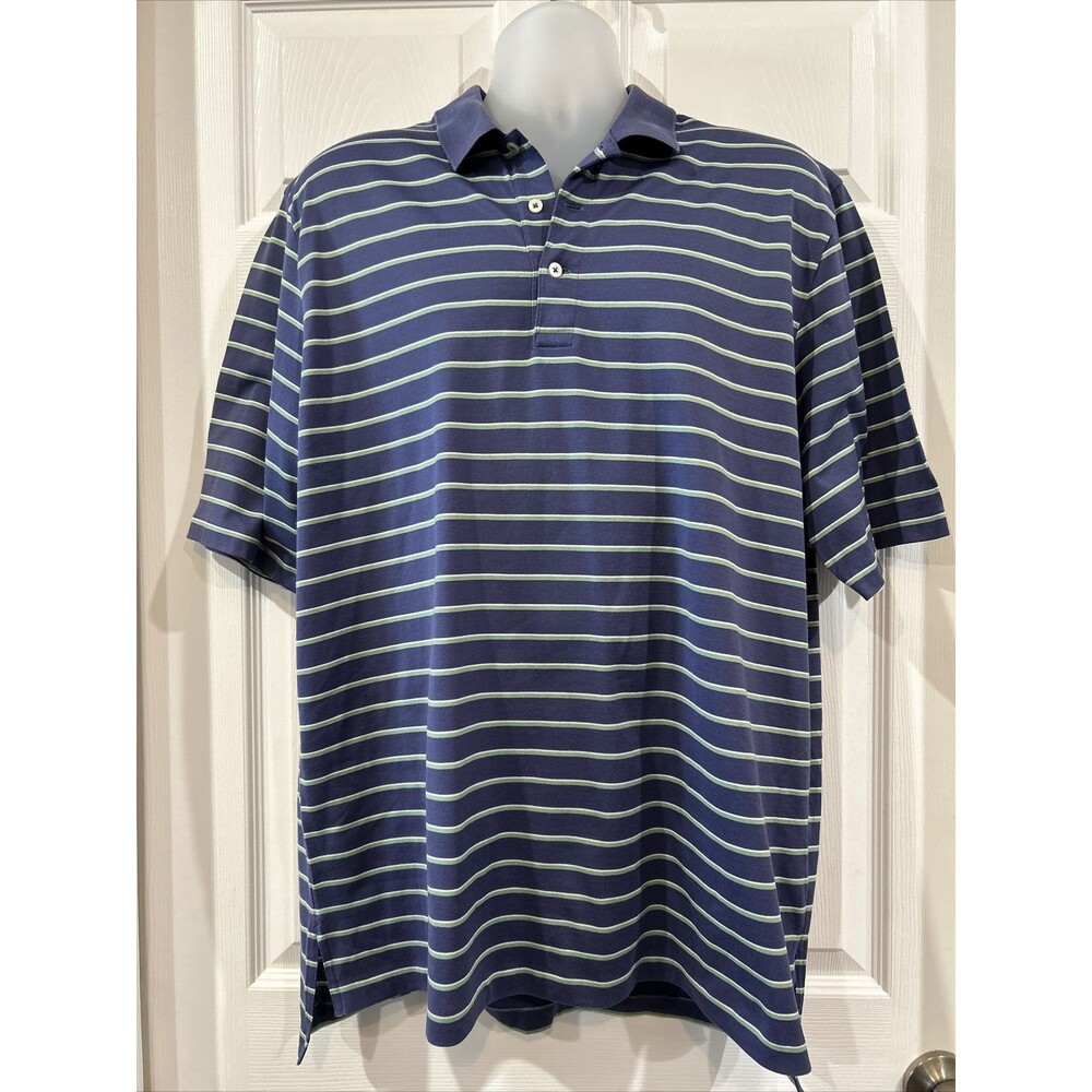 Polo Golf Ralph Lauren Pima Cotton Shirt Blue Green Striped Knit Collar Men's L